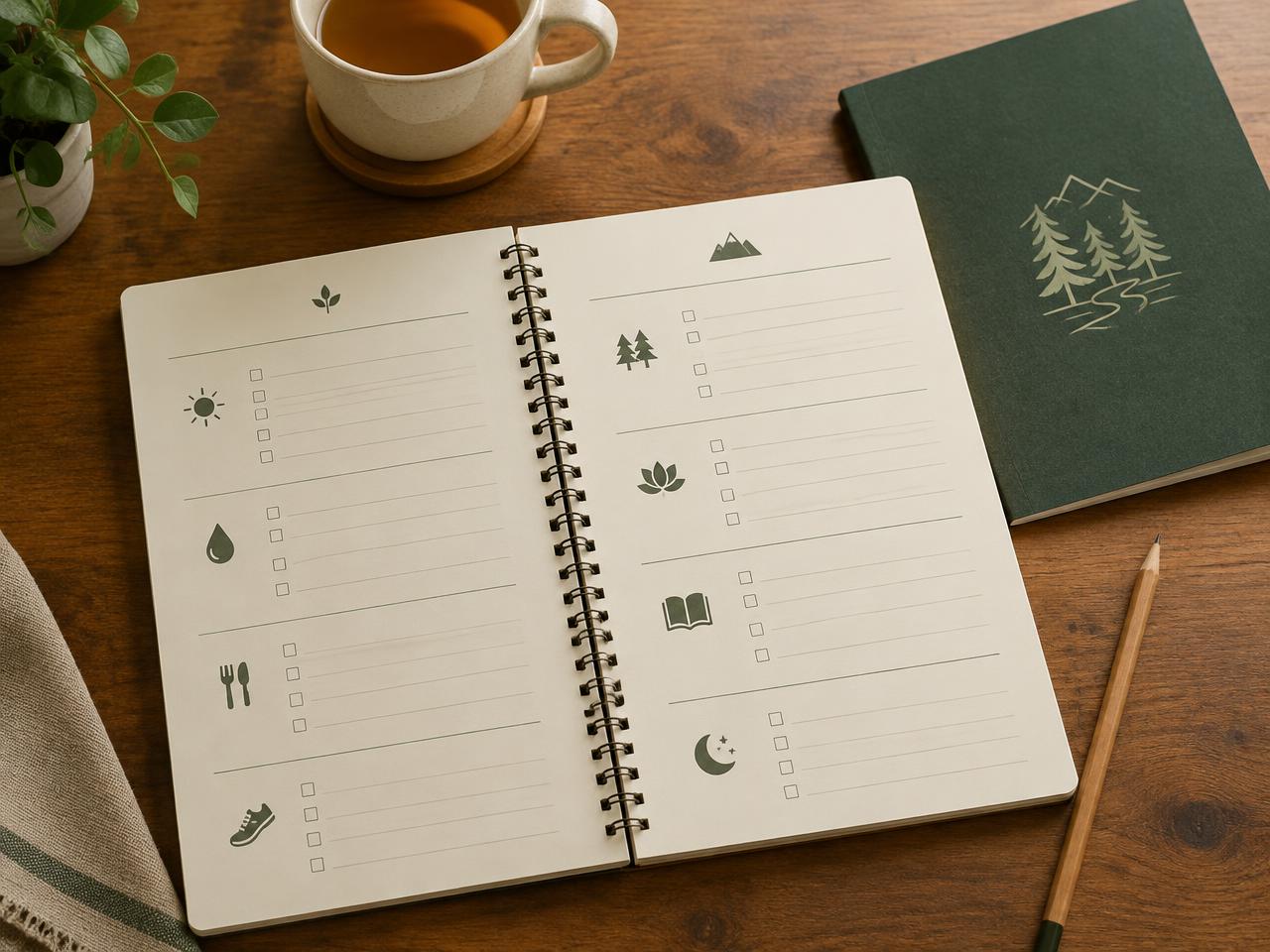 Open handbook with practice checklist pages beside a green cover